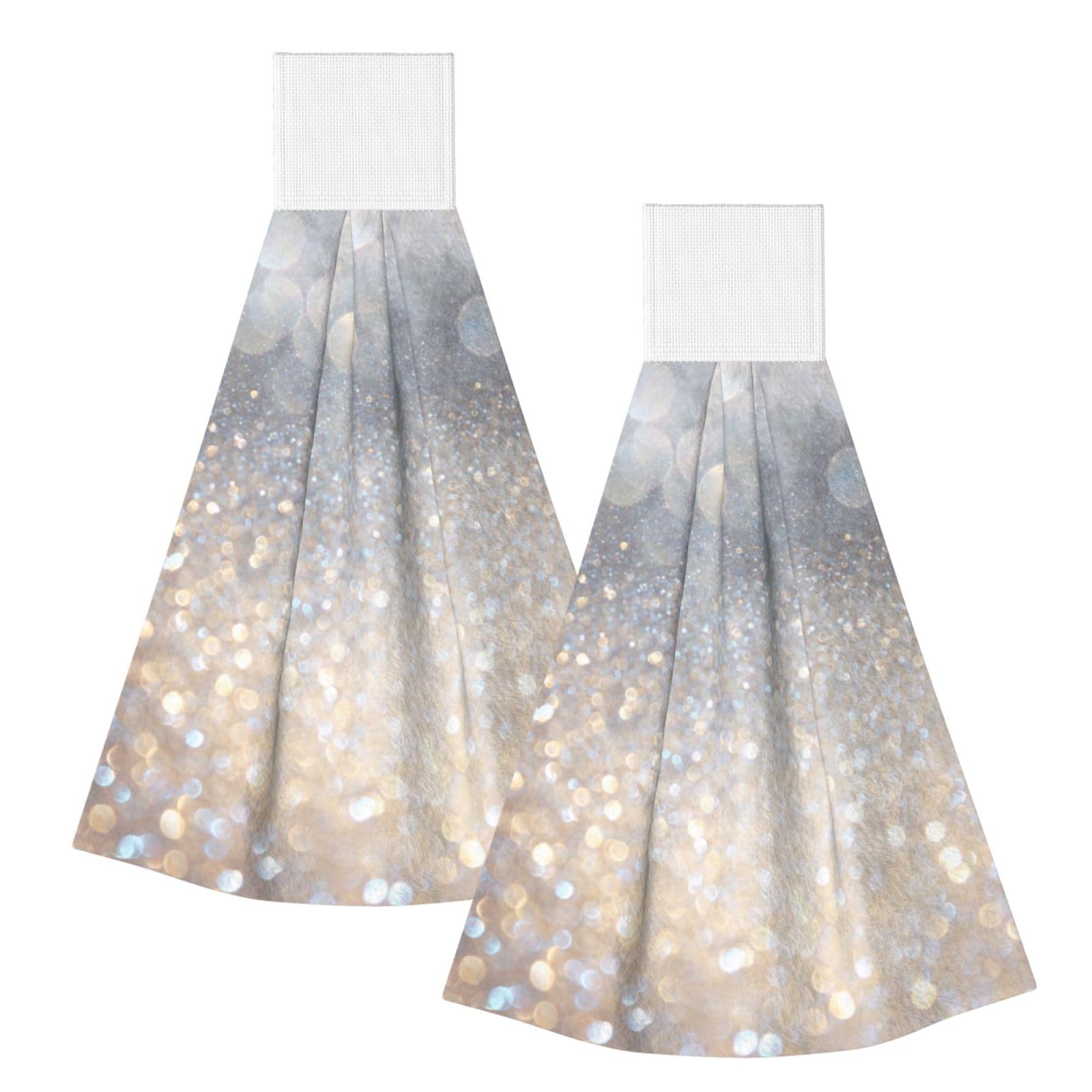 DOPKLNA Glitter Diamonds, 2 Pcs Hanging Coral Fiber Hand Towels for Bathroom, Absorbent Kitchen Towels