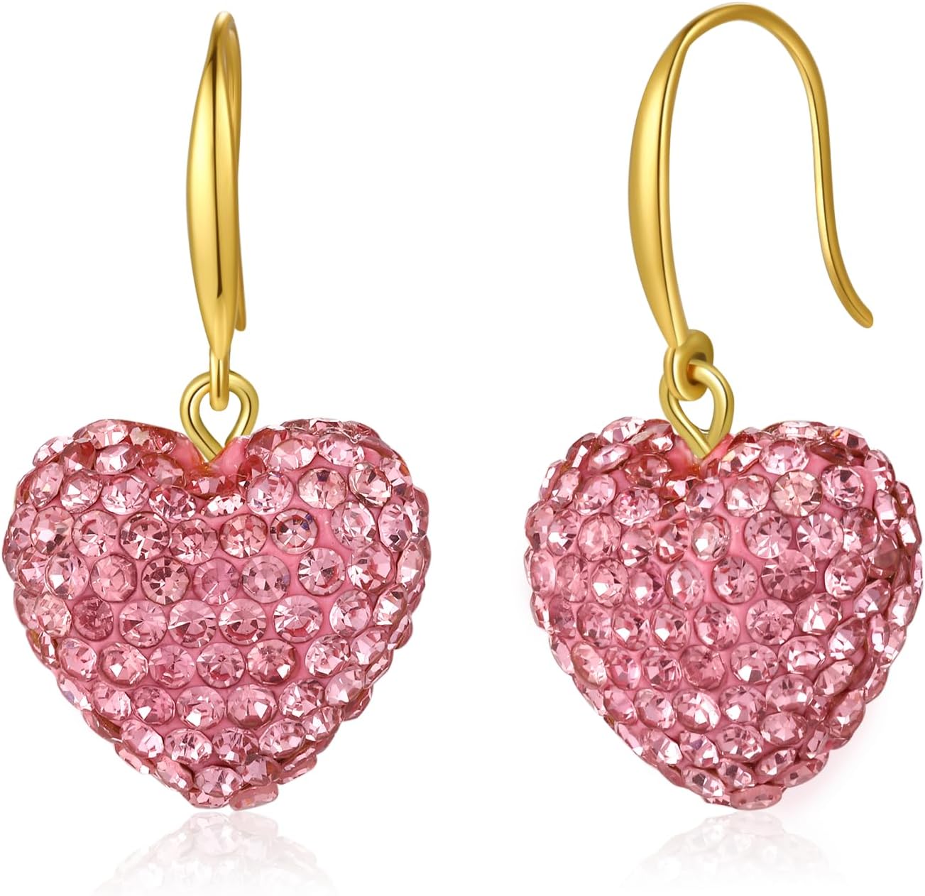 Crystal Heart Drop Earrings, Gold Plated S925 Hook, Colors Available