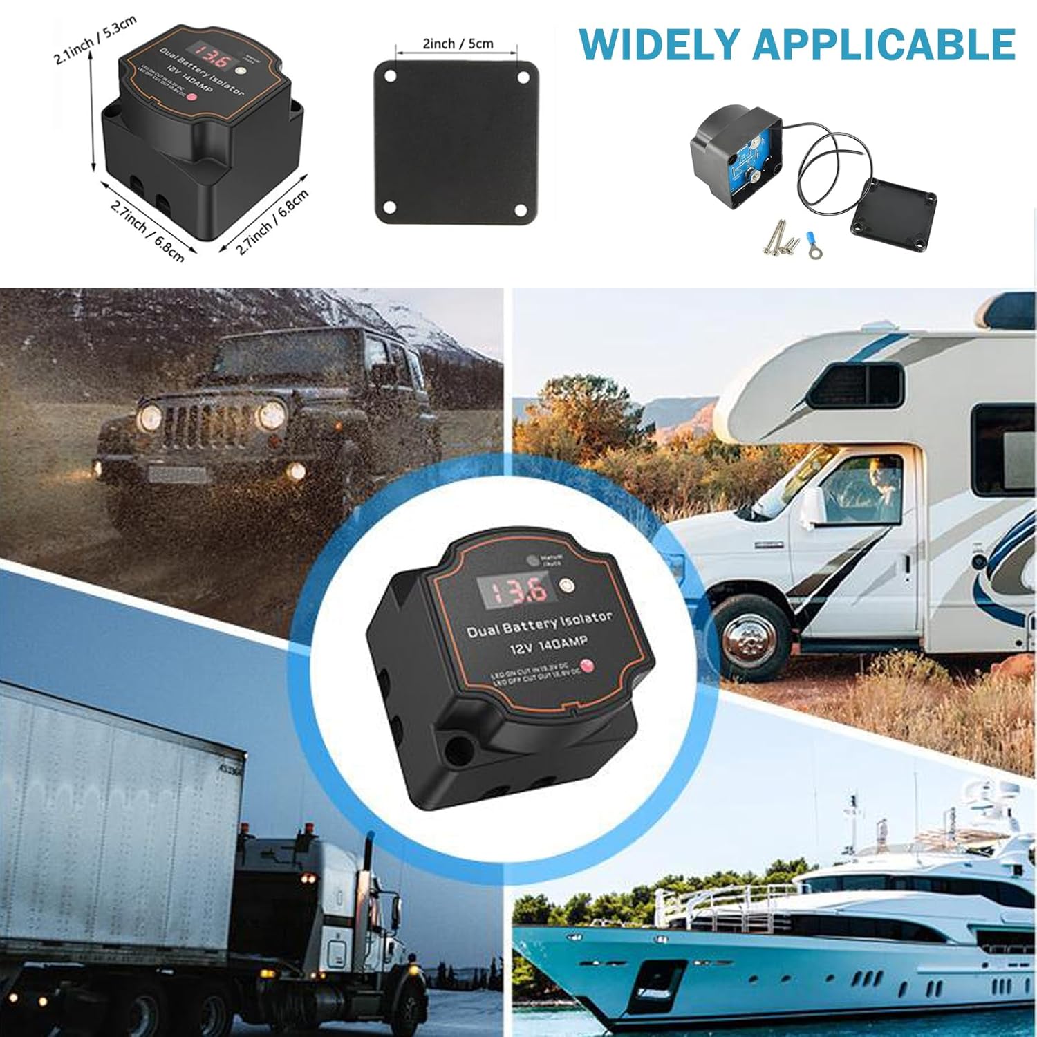 Dual Battery Isolator 140Amp Battery Isolator 12v Split Charge Relay Manual/Auto Modes VSR Voltage Sensitive Relay with LCD Screen Voltage Display for Truck RV ATV UTV SUV Boat