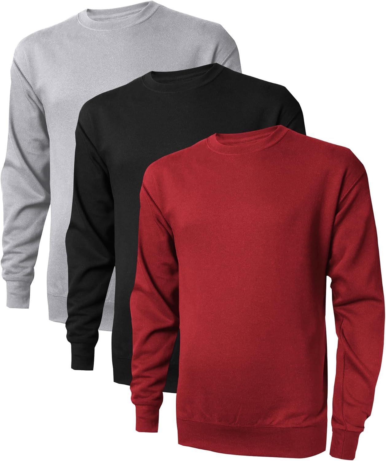 Little Beauty 3 Pack Crewneck Sweatshirts Long Sleeve Pullover Sweatshirts for Men Lightweight Casual Top S-3XL