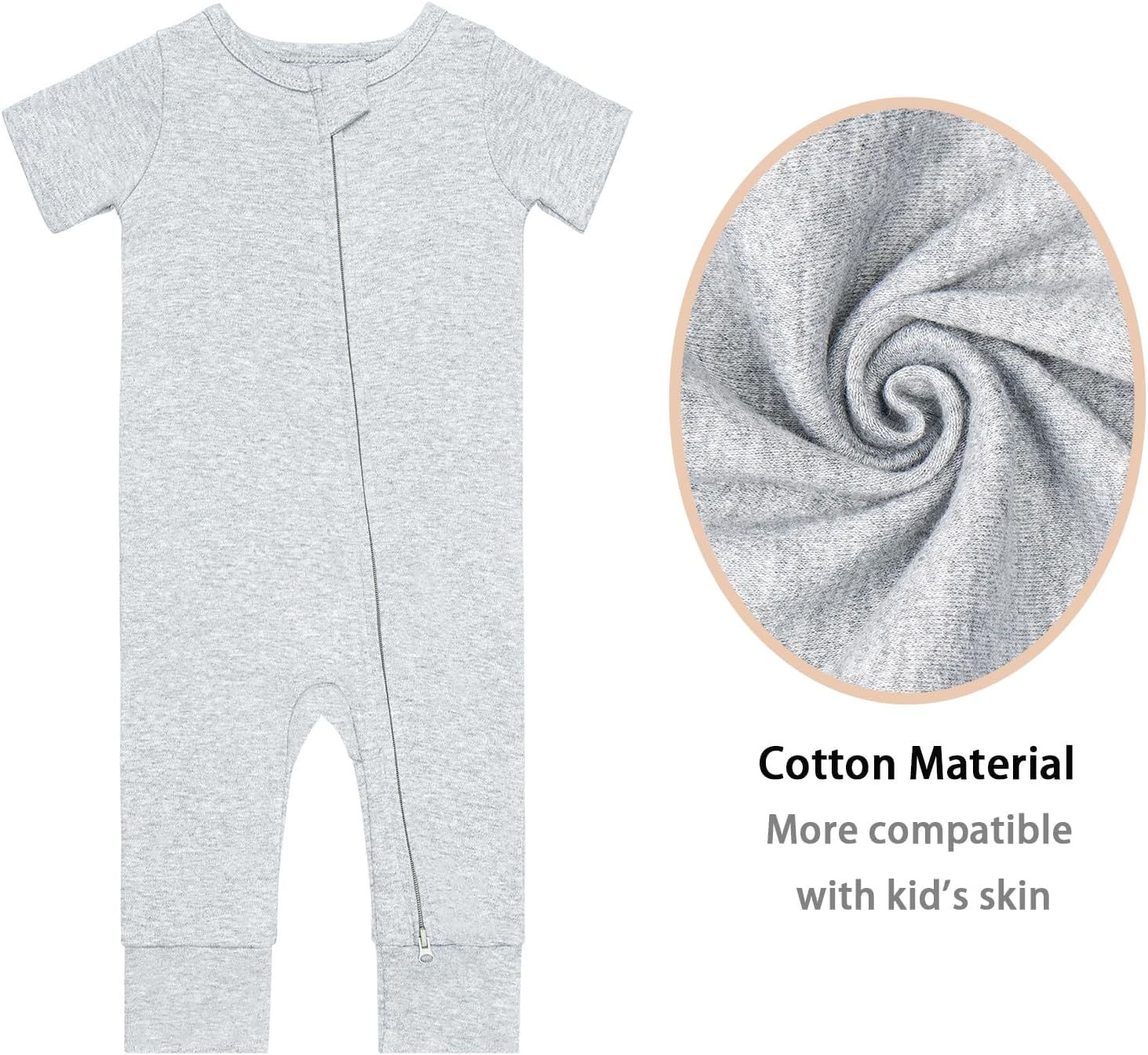 GUISBY Footless Short Sleeve Baby Pajamas with Zipper Cotton Infant Sleepwear - Image 4