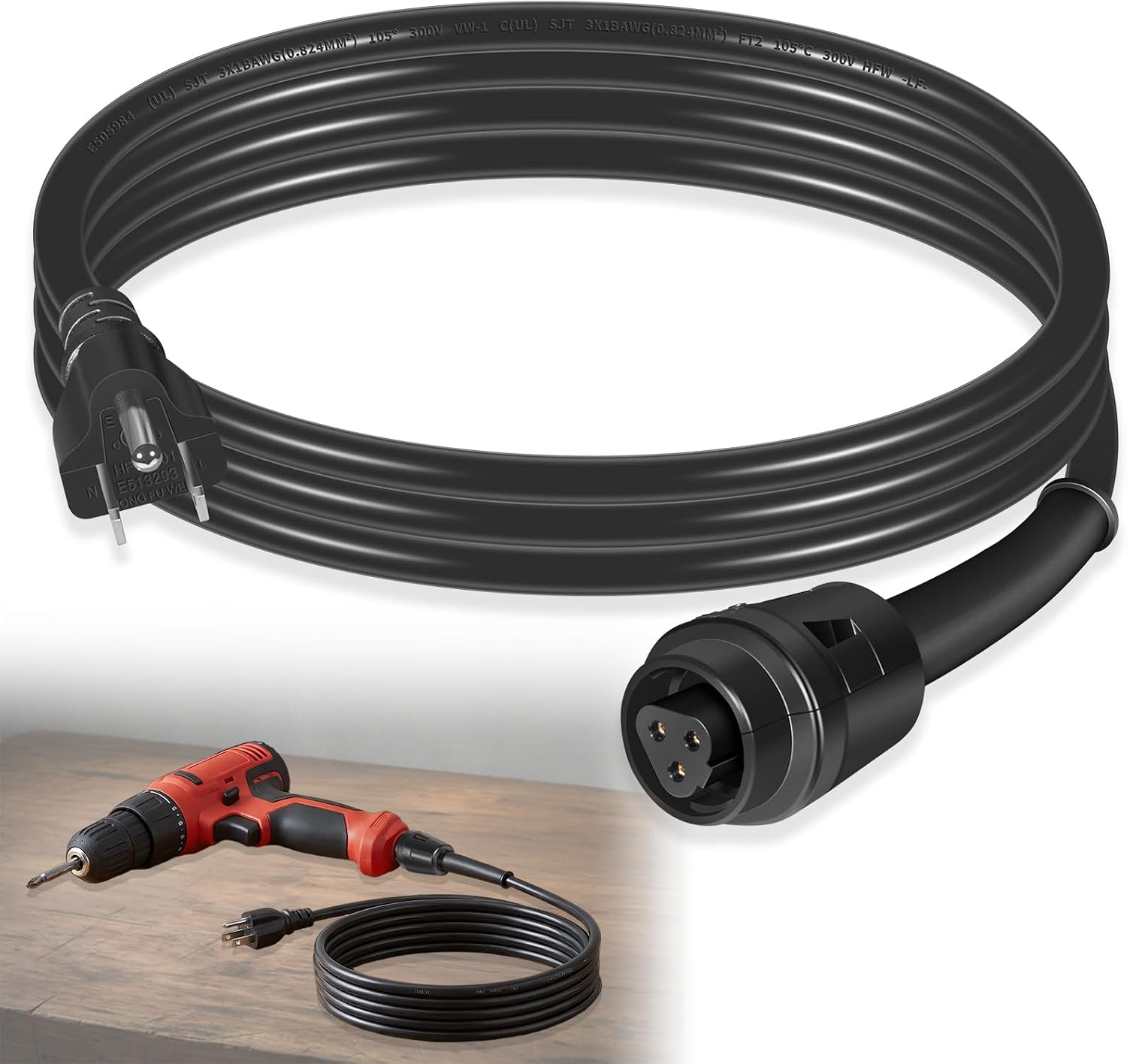 48-76-4008 Quick-Lok Cord 8-Foot 3 Wire Grounded Cord Replacement Quik Lock Cord 48-76-3008/48-76-4008 Electric Tool Power Cord for Quick-Lok Drills & Power Tools