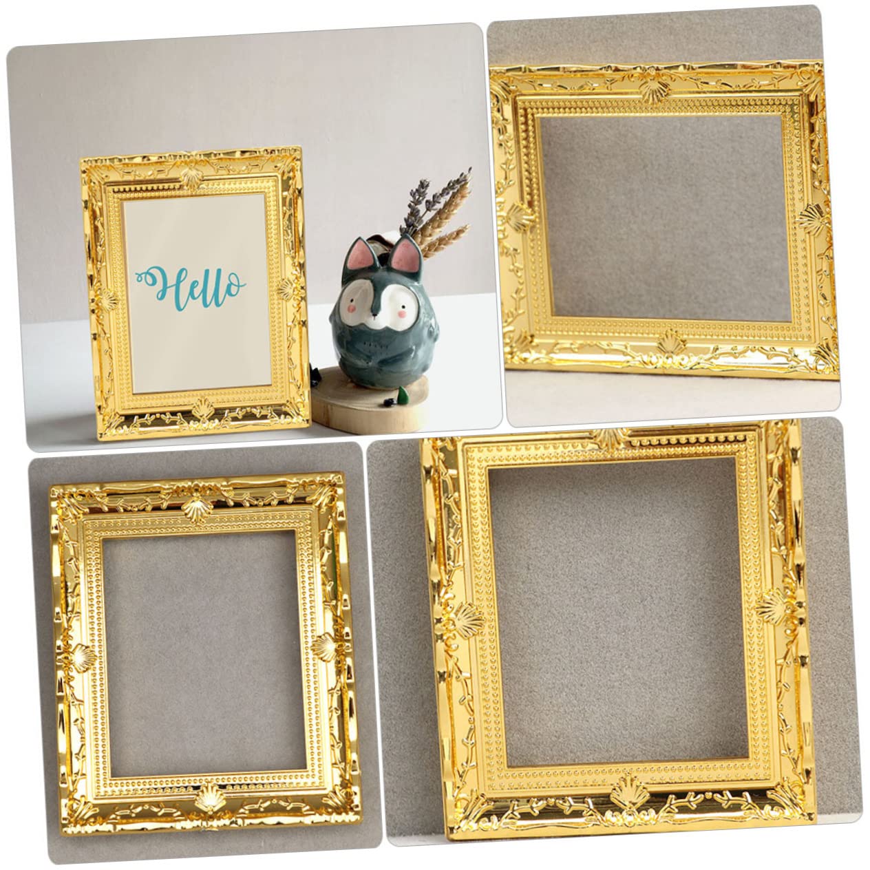 Miniature Shiny Gold Picture Frames - Set Of 2 Dollhouse Photos For Kids & Pets | 1:12 Scale Dollhouse Accessories