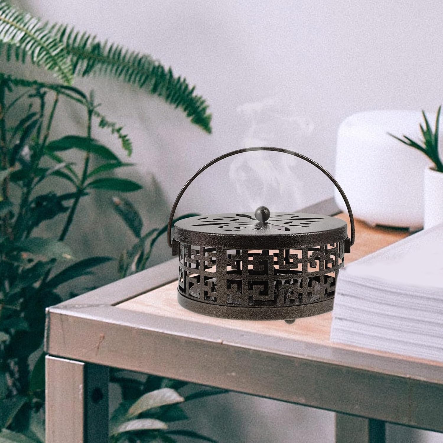 Vintage Metal Incense Coil Holder Home Incense Burner with Antique Copper Finish for Indoor and Outdoor Aromatherapy Decor