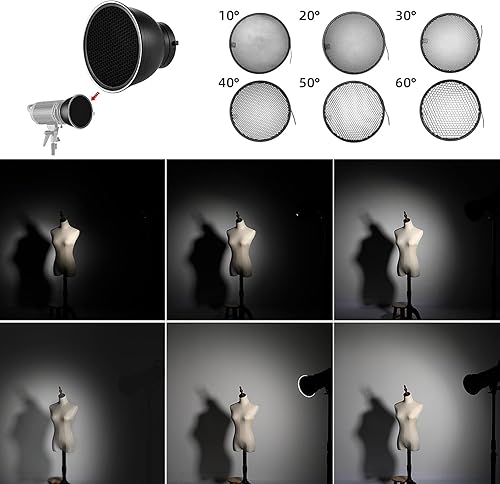 Miniatura 4 de Soonpho Reflector estándar de belleza difusor de plato de belleza pantalla de 7 " 18 cm fotografía con rejilla de panal de abeja de 102030405060