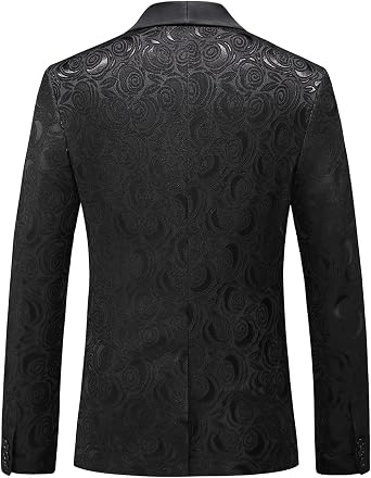 MOGU Mens Blazer Slim Fit Suit Jacket White Floral Jacquard Material
