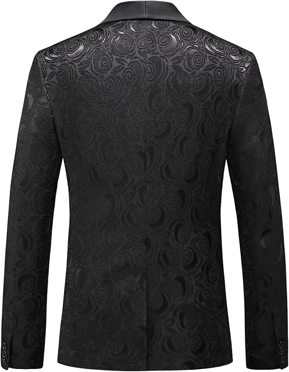 MOGU Mens Blazer Slim Fit Suit Jacket White Floral Jacquard Material