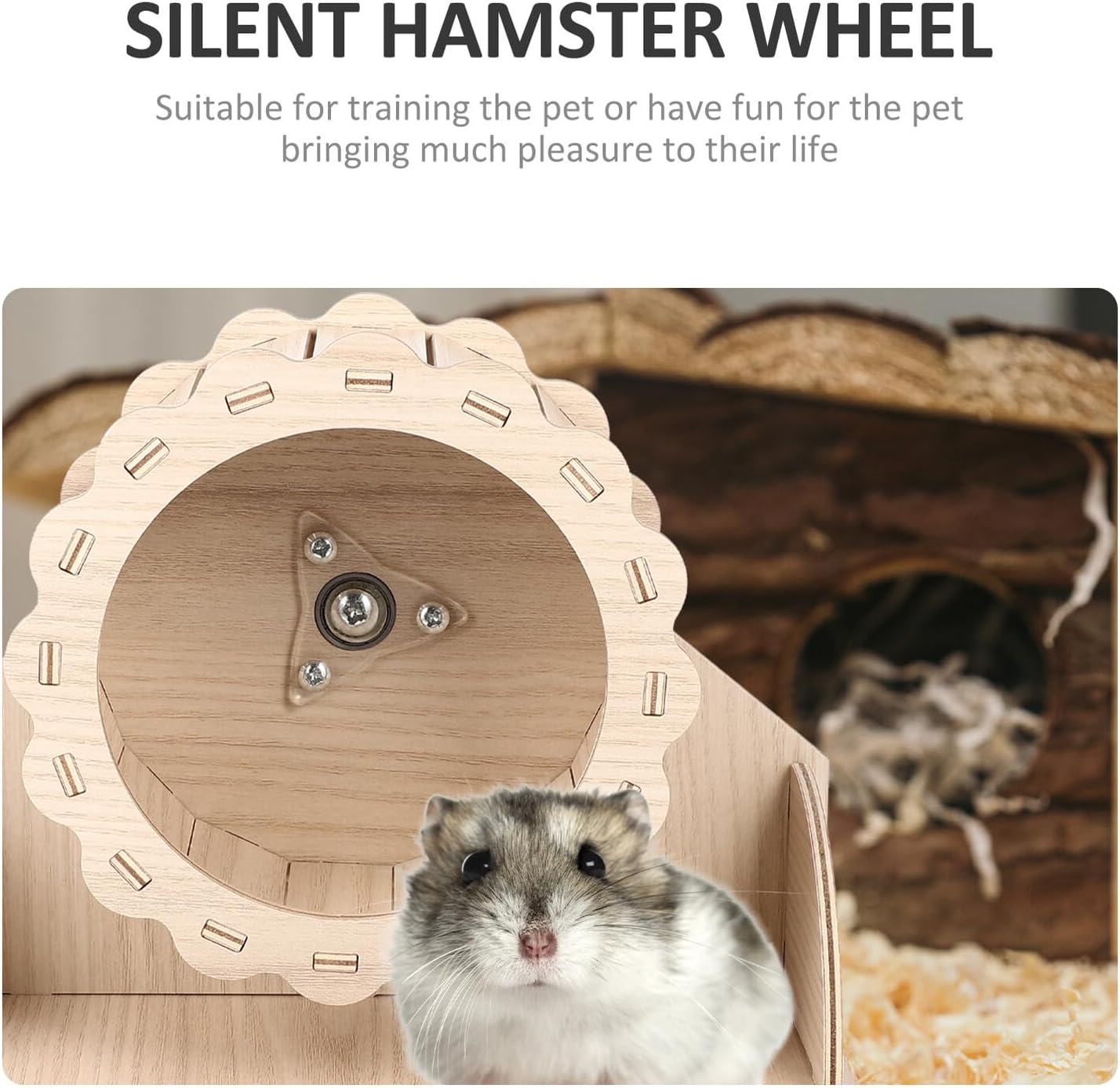 Beaupretty Silent Hamster Running Wheel with Solid Wood Base 17.5cm Indoor Exercise for Hamsters, Chinchillas, Guinea Pigs and Small Animals