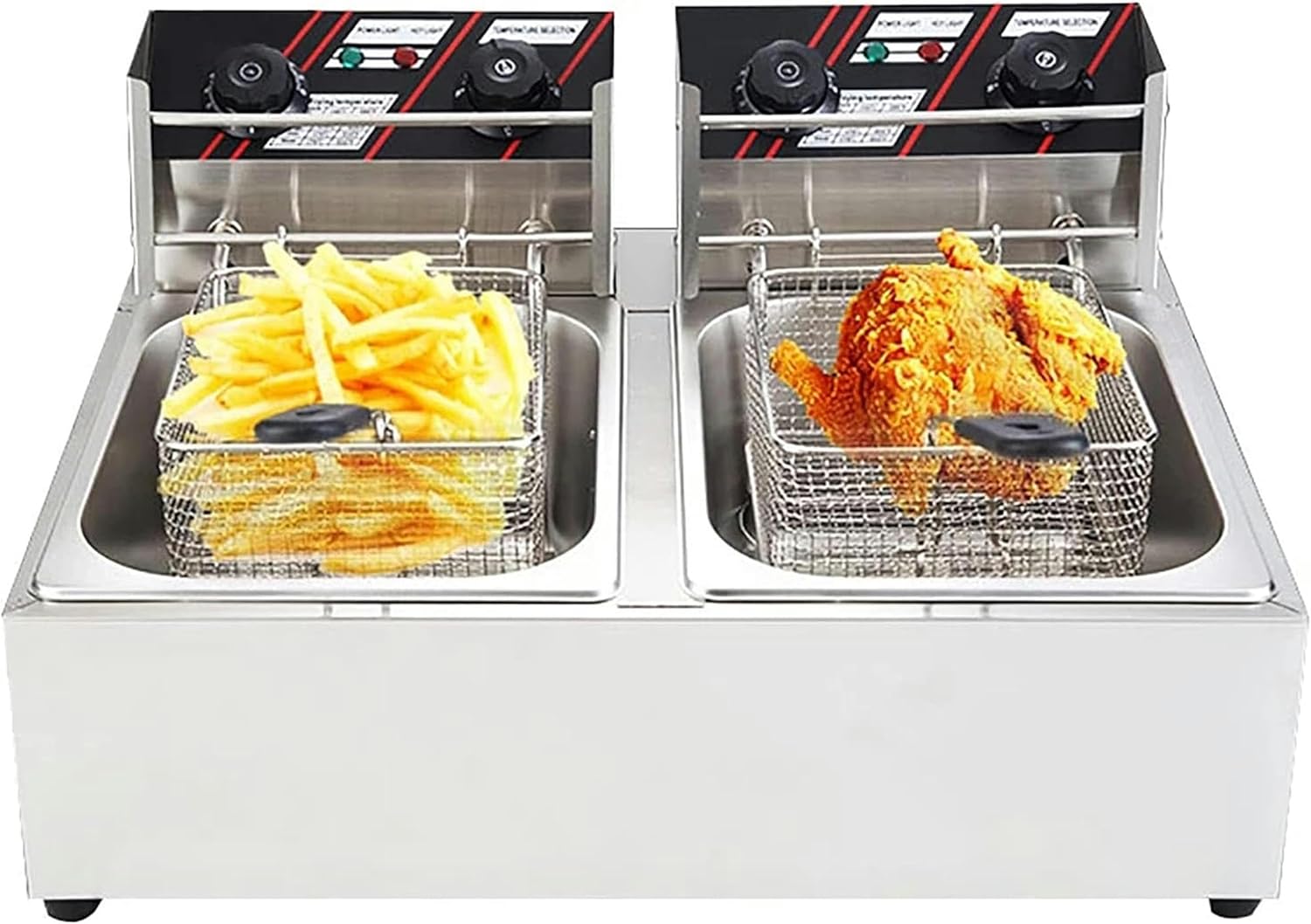 2500W Electric Deep Fat Fryer, 2X10L Tabletop Stainless Steel Commercial Double Tank Deep Fryer, for Cooking French Fries Donuts