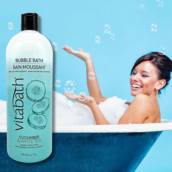 Vitabath Cucumber & White Tea Bubble Bath Rich Foaming Bubbly Soak & Relaxing Aromatherapy Moisturizing & Nourishing Indulgent Suds for Women & Men All Skin Types - 33.8 fl oz