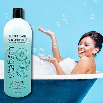 Vitabath Cucumber & White Tea Bubble Bath Rich Foaming Bubbly Soak & Relaxing Aromatherapy Moisturizing & Nourishing Indulgent Suds for Women & Men All Skin Types - 33.8 fl oz