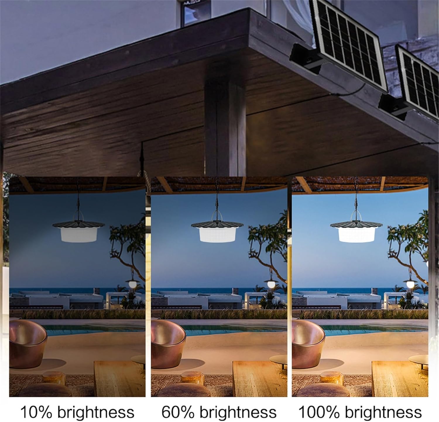 ikaufen Solar Pendant Light, 100000LM 244LED Solar Motion Sensor Lights, 360 Degree Illumination Shed Light 4 Light Modes IP65 Waterproof 16.5ft Cable Garden Lamp for Indoor & Garden Patio Garage (1)