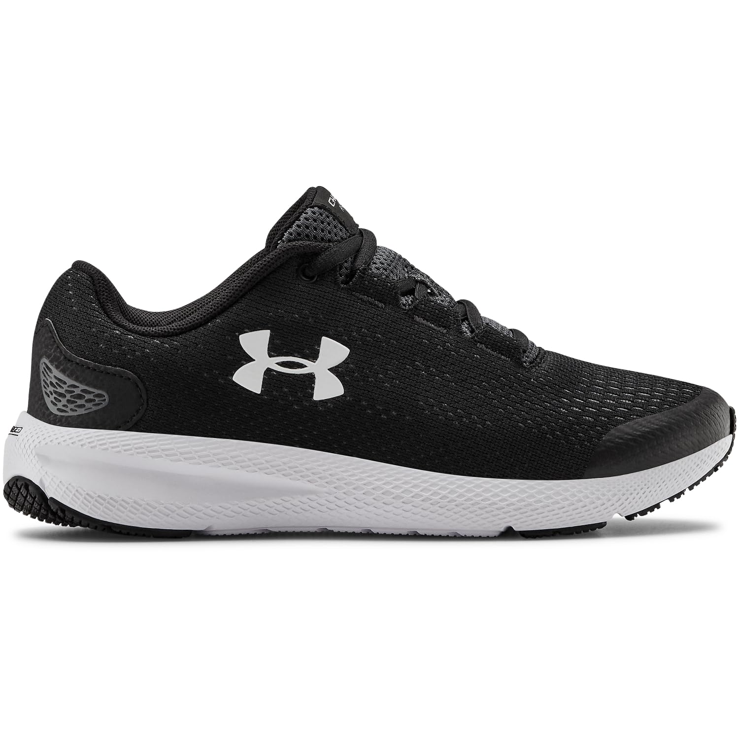 Under Armour Grade School Charged Pursuit 2 Running Shoe, Black (001)/White , 6.5