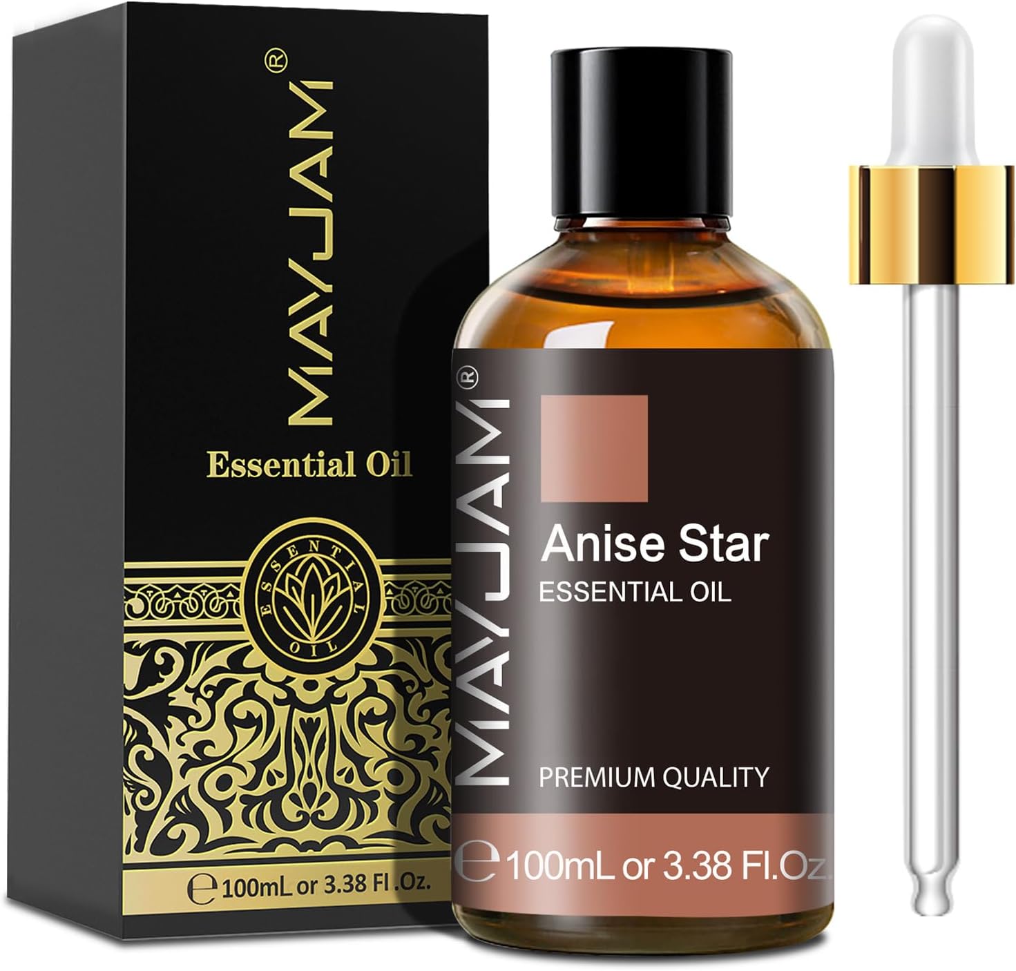 Anise Star Essential Oil, MAYJAM Pure Anise Star Oils for Diffusers, 3.38FL.OZ/100ML Star Anise Essential Oil with Premium Glass Dropper, Anise Oil