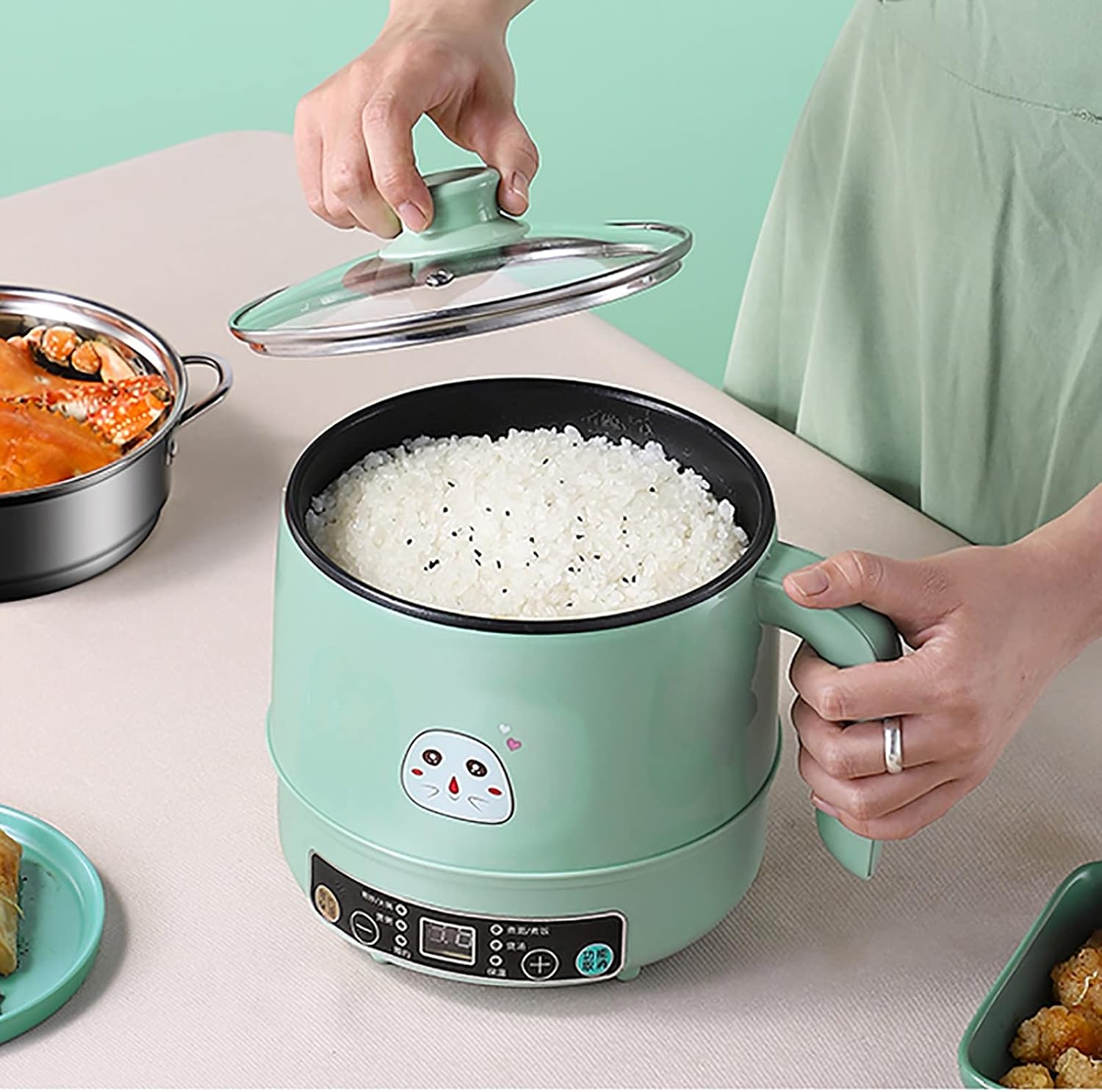 Rice Cooker (1.7L) Household dormitory Multifunctional All-in-one Rice Cooker/frying Pan/wok/soup Pot, Non-stick Inner Pot, for 1-2 People (Color : F)