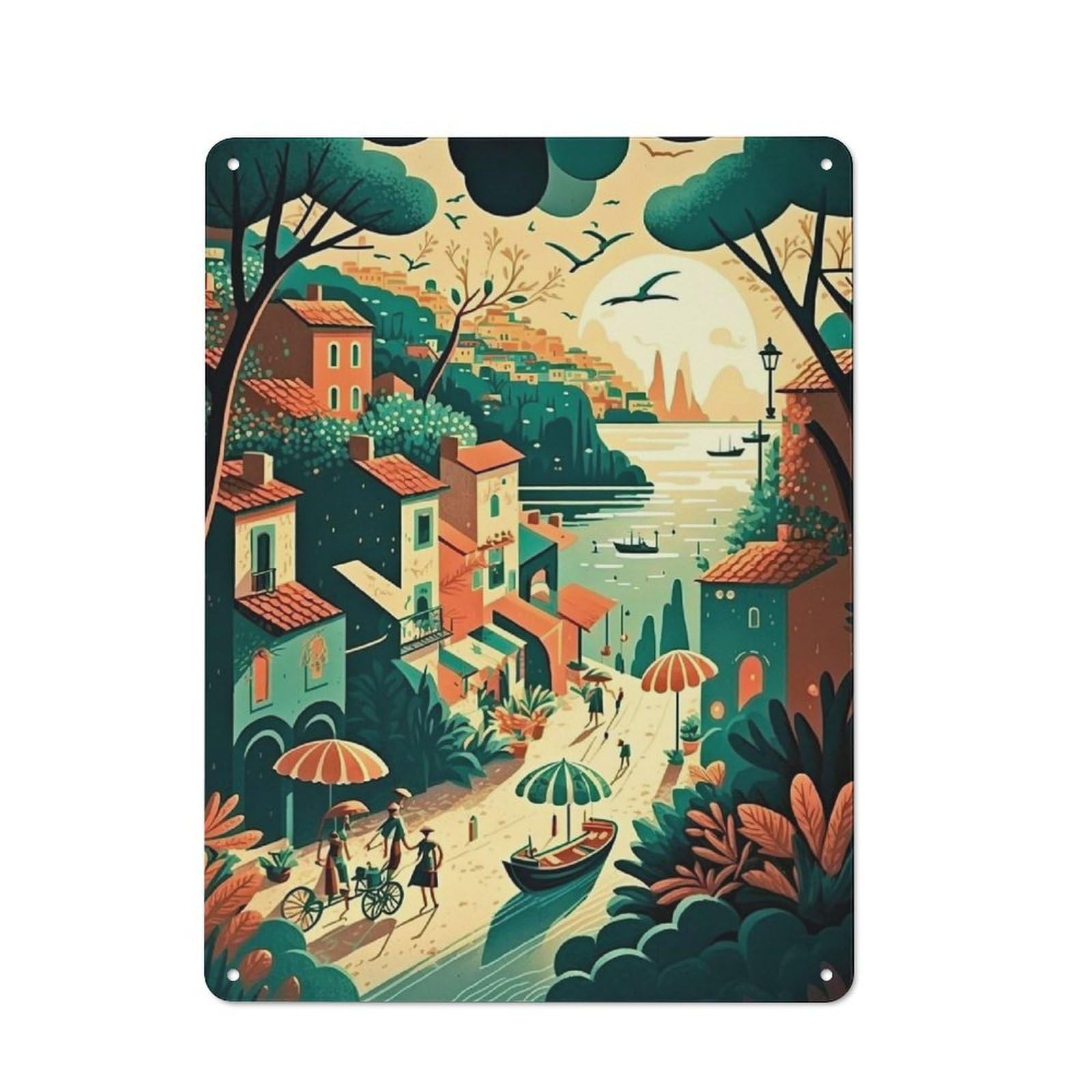 Junmoney Dreamy Countryside Metal Wall Sign 40X30cm Featuring For Bar Or Restaurant, For Restaurant Interior Fans
