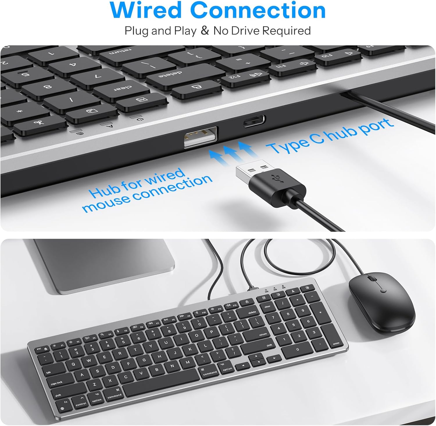 Wired Keyboard and Mouse for Mac, USB-A & USB-C Keyboard for Mac with Number Pad, Dual Interface Plug and Play, OMOTON Mouse with USB A Interface Compatible for MacBook Pro/Air, iMac, Space Grey