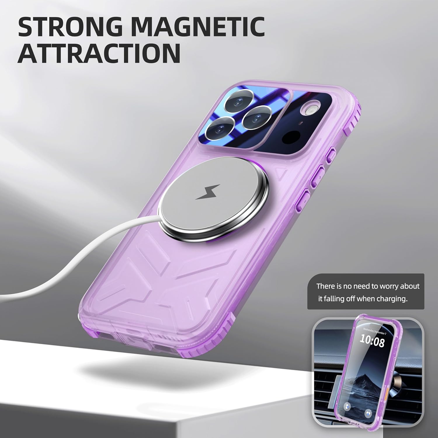 for iPhone 17 Pro 6.3" Waterproof Frosted Matte Magnetic Phone Case - IP68 Dustproof Shockproof Heavy Duty Full Body Protection with Built-in Screen Protector, Purple Side