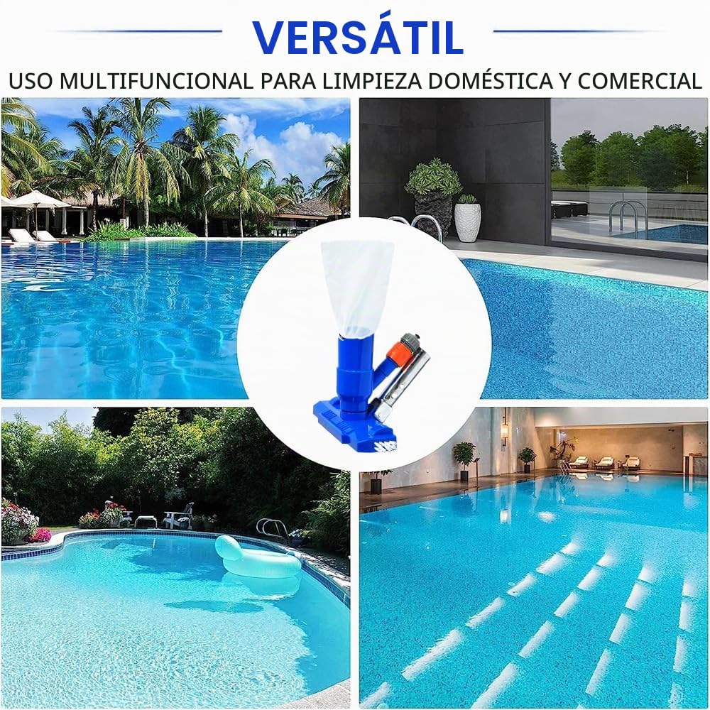 Limpiador Piscina Fondo,Aspirador Piscina,Kit Mantenimiento Piscina,Lncluye 6 Varillas Reforzadas-Conexión de hasta 2,1 M de Longitud-para Piscinas, Fuente, Hidromasaje