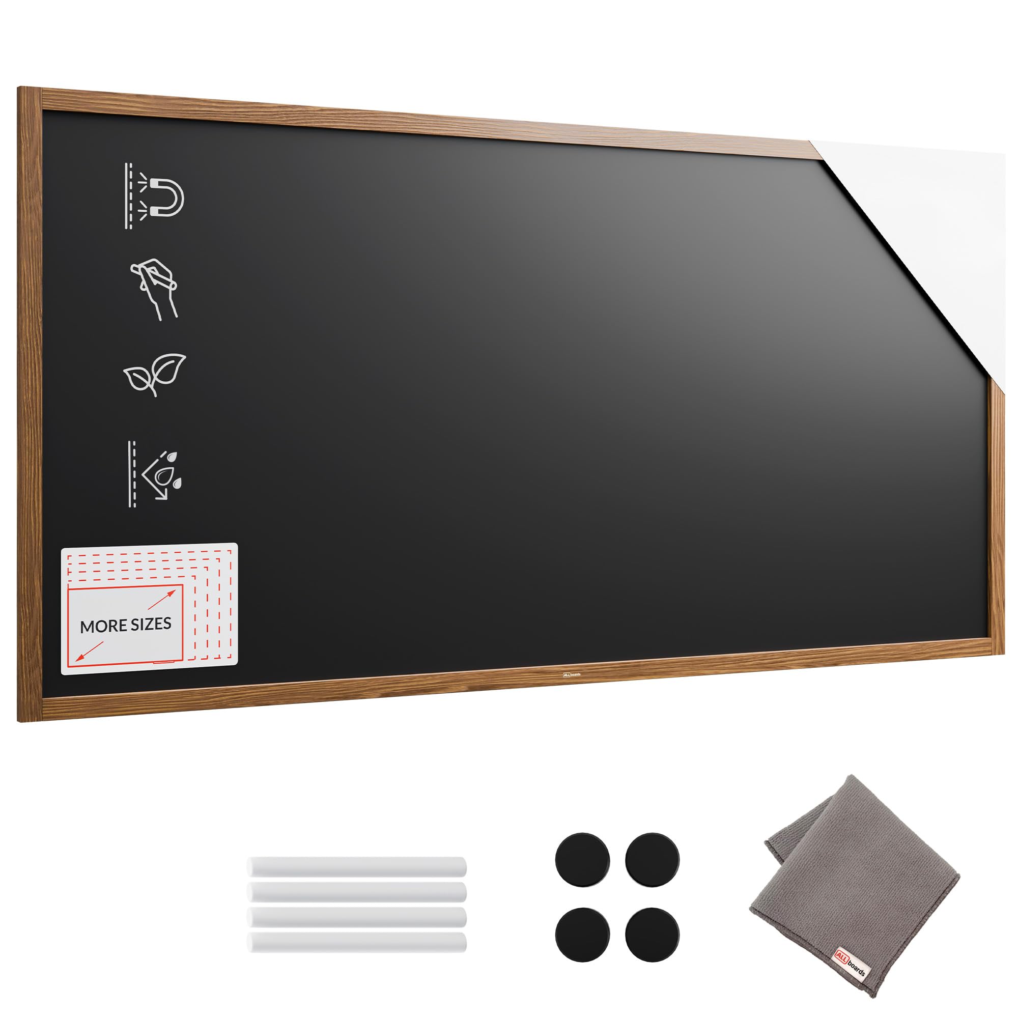 ALLboards Black Magnetic Chalkboard with Varnished Wooden Frame 200x100cm, Magnetic Chalkboard Chalk โ image 1