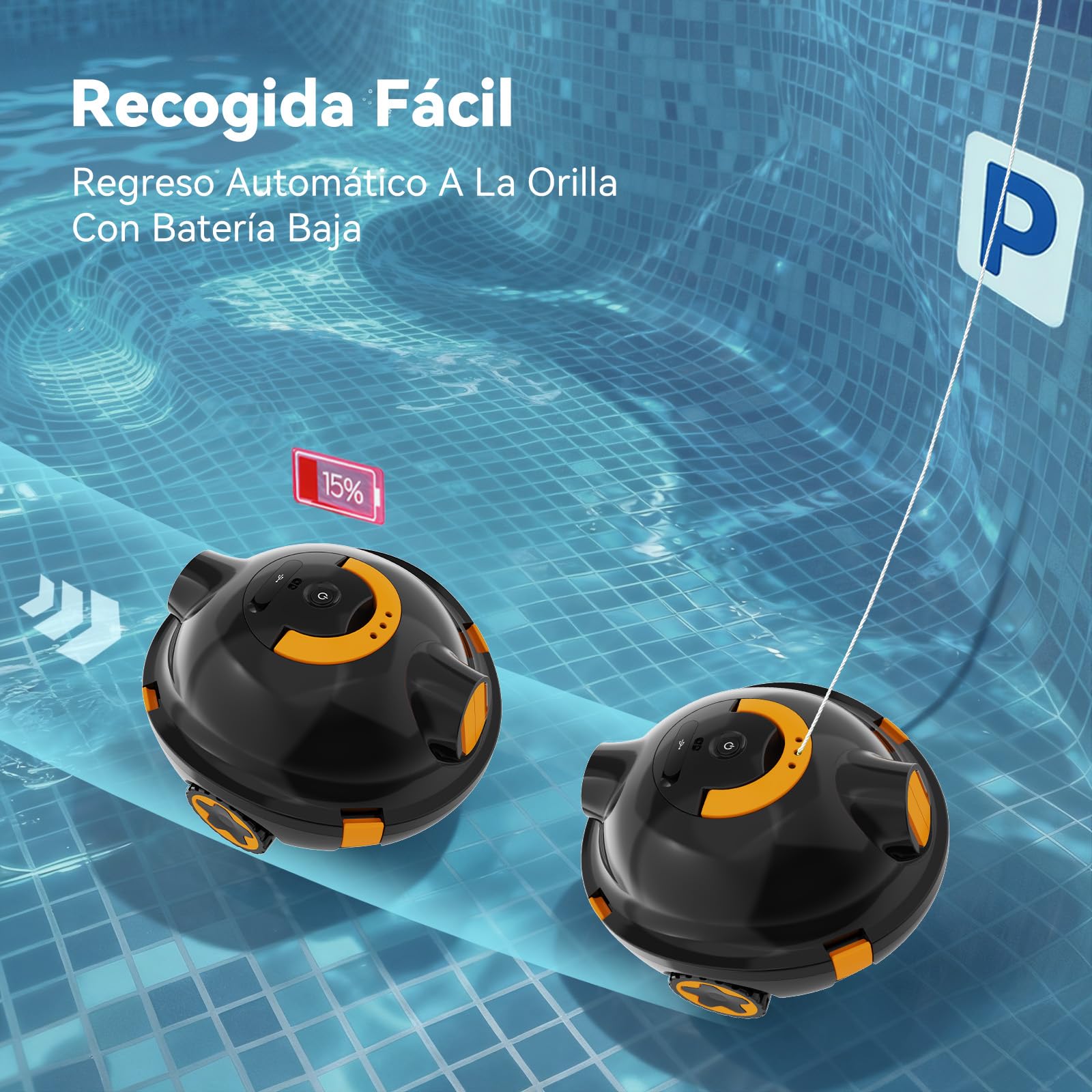Y10 Robot Limpiafondos Piscina, Robot de Piscina Sin Cable, 100 Min de Limpieza del Suelo, Robots de Piscina para Piscinas de hasta 120㎡, Estacionamiento Automático, Filtro180μm (Negro)