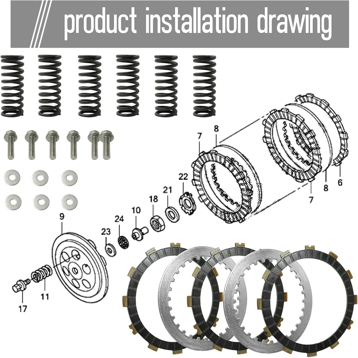 Clutch Kit Friction Steel & Plates for Honda TRX450R/TRX450ER/TRX450 Sportrax with Heavy Duty Spring & Cover Gasket & Oil Filter
