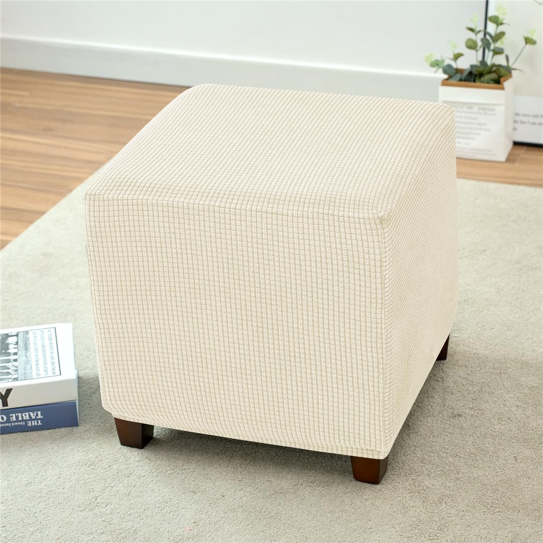 SZJIAHTM Stretch Jacquard Square Ottoman Covers Slipcover Storage Ottoman Elastic Bottom Stool Cover Protector for Footrest Foot Stool Furniture