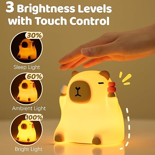 Miniatura 2 de Capybara Night Light for Kids, Capybara Squishy Lamp, 3 Level Dimmable Nursery Nightlight with Timer, Rechargeable Cute Animal Night Light for Baby,