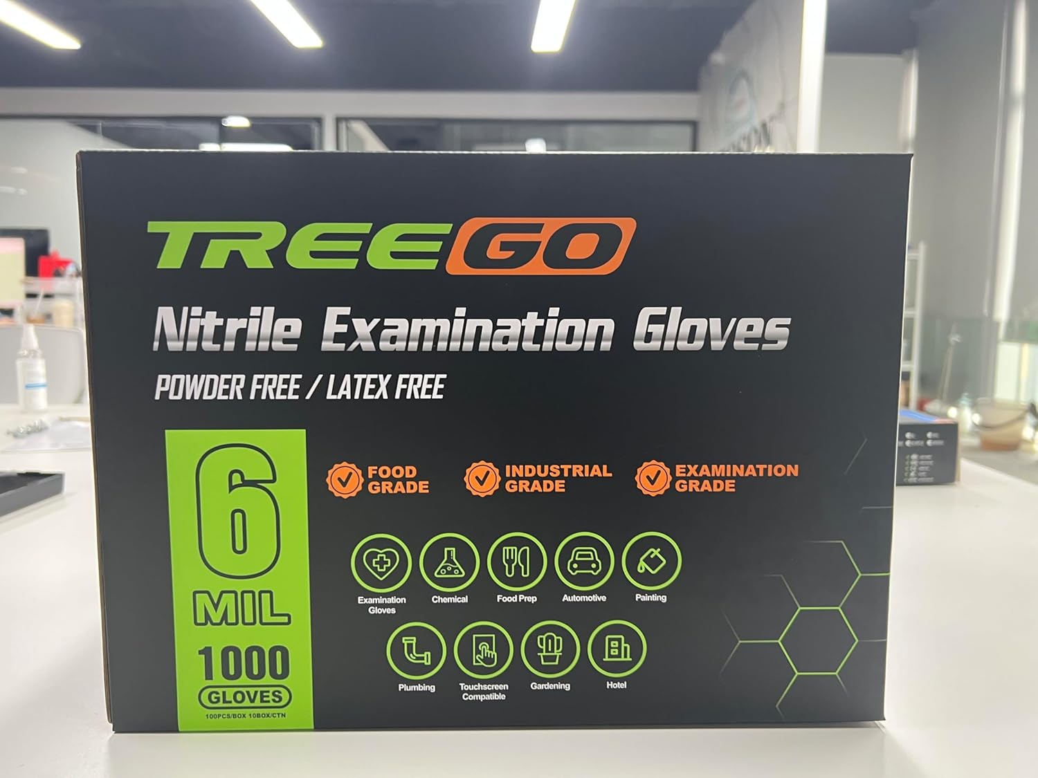 TREEGO 6 Mil Black Nitrile Gloves Large, 1000 Count Disposable Powder-Free Latex-Free, Industrial Mechanic Gloves, Heavy Duty Medical Exam