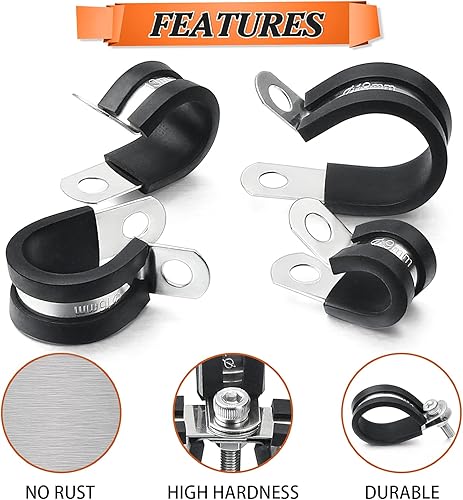 Miniatura 5 de Juego surtido de 60 abrazaderas de cable, abrazaderas de manguera de goma de acero inoxidable, abrazaderas de manguera, abrazadera de metal,