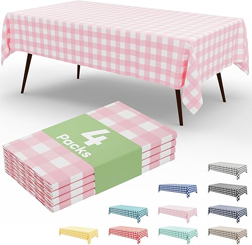 Miniatura 28 de misaya Paquete de 4 manteles desechables de búfalo, mantel de plástico impermeable de 54 x 108 pulgadas, manteles rectangulares a cuadros azules y