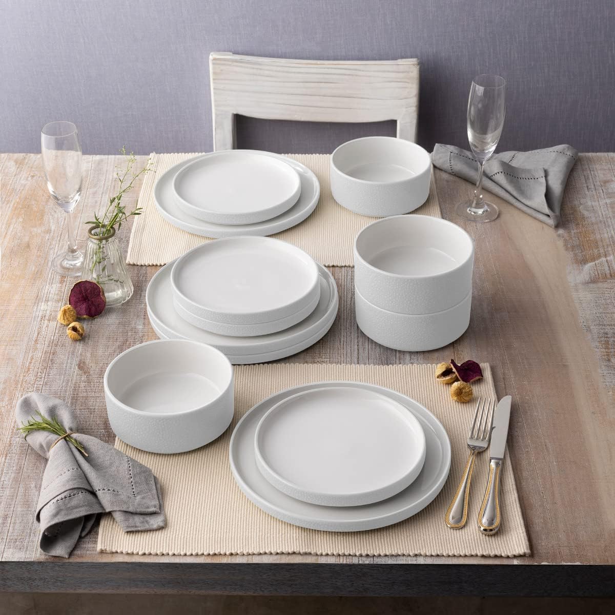 Noritake ColorTex Stone White 12-Piece Dinnerware Set, Service for 4
