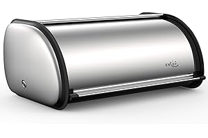 Extra Large Bread Box for Kitchen Counter - Sleek Stainless Steel Roll Top Bread Bin