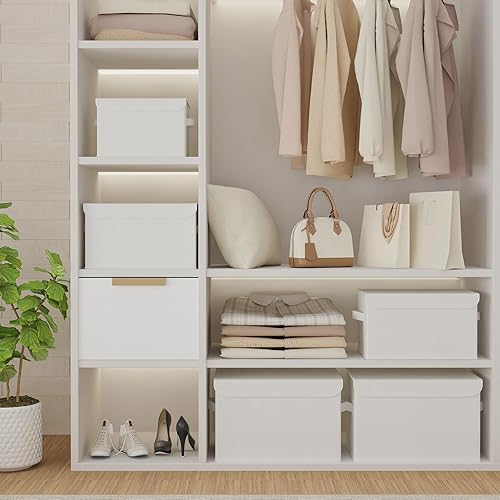 Miniatura 2 de XSNY12WS-2 - Contenedor de almacenamiento de tela con tapa, cajas de armario con tapa, cesta organizadora plegable apilable con 2 asas, para el