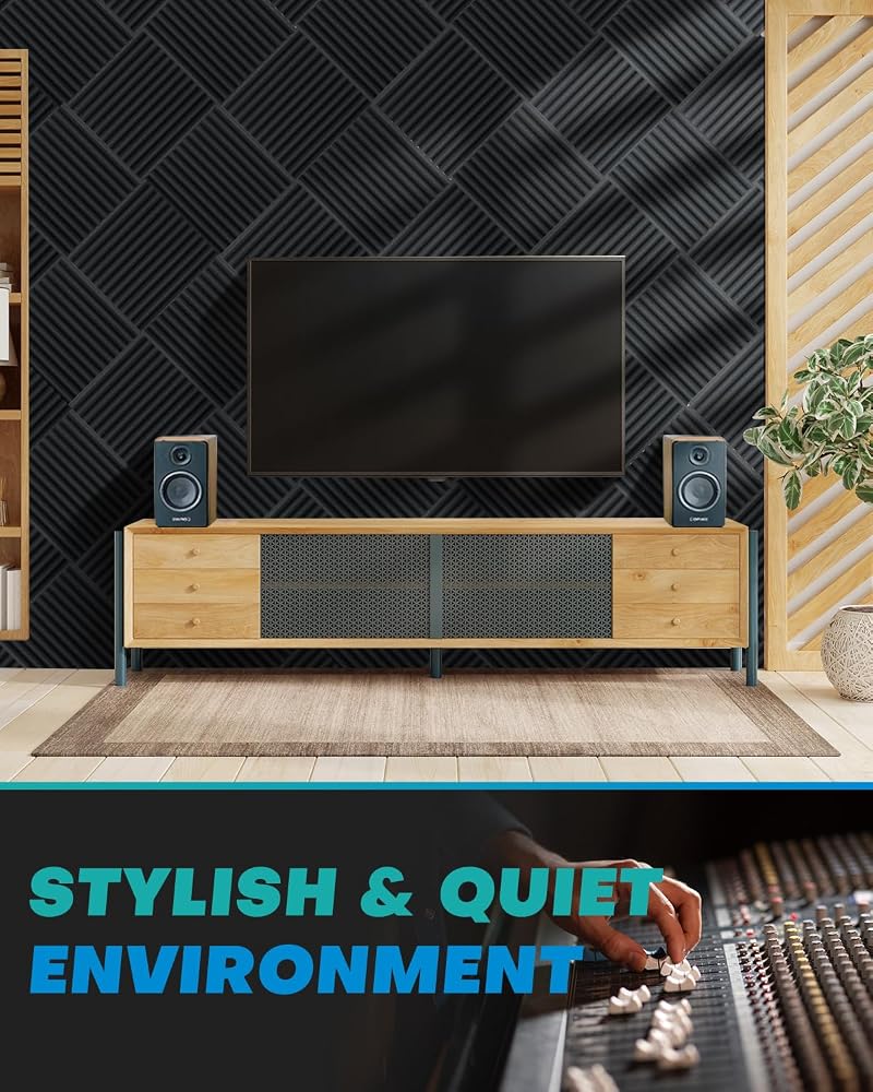 50 Pack Sound Proof Foam Panels for Walls, 2 X 12 X 12 Inches Acoustic Foam Panels, High Density Acoustic Panels Sound Absorbing, Noise Cancelling Studio Wedges, Black (NOT INCLUDE ADHESIVE)