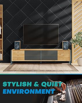 Knightsacoustic 48 Pack Sound Proof Foam Panels for Walls with Self Adhesive, 12x12x1 Acoustic Foam Panels, High Density Acoustic Panels Sound Absorbing, Fire Resistant Studio Sound Proofing Black