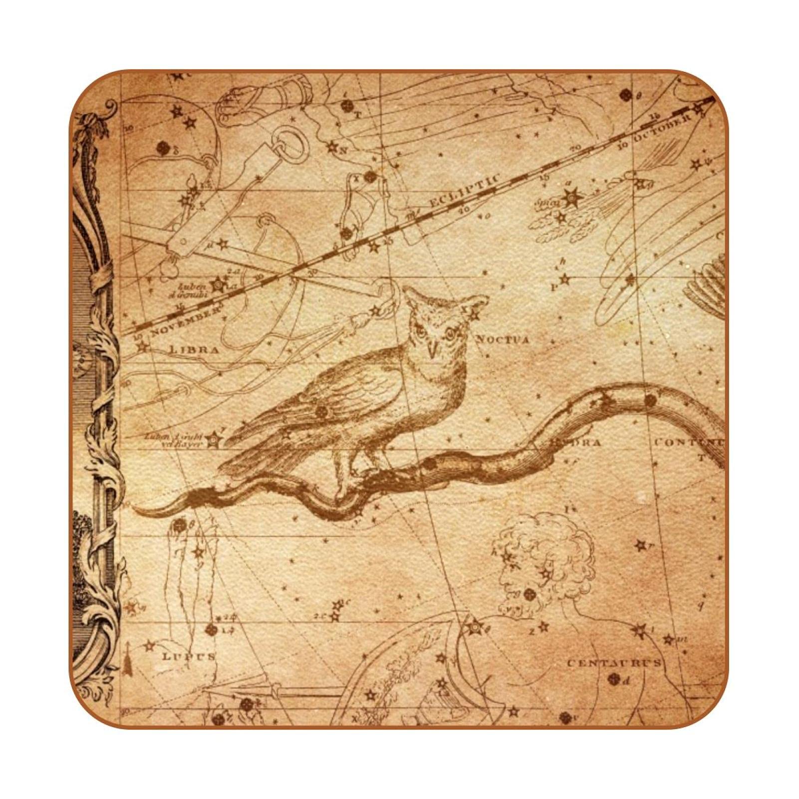Armillar Ball Constellation Constellation Map Owl Drink Coasters Set of 6 Leather Coasters Spill Protection for Table Desk