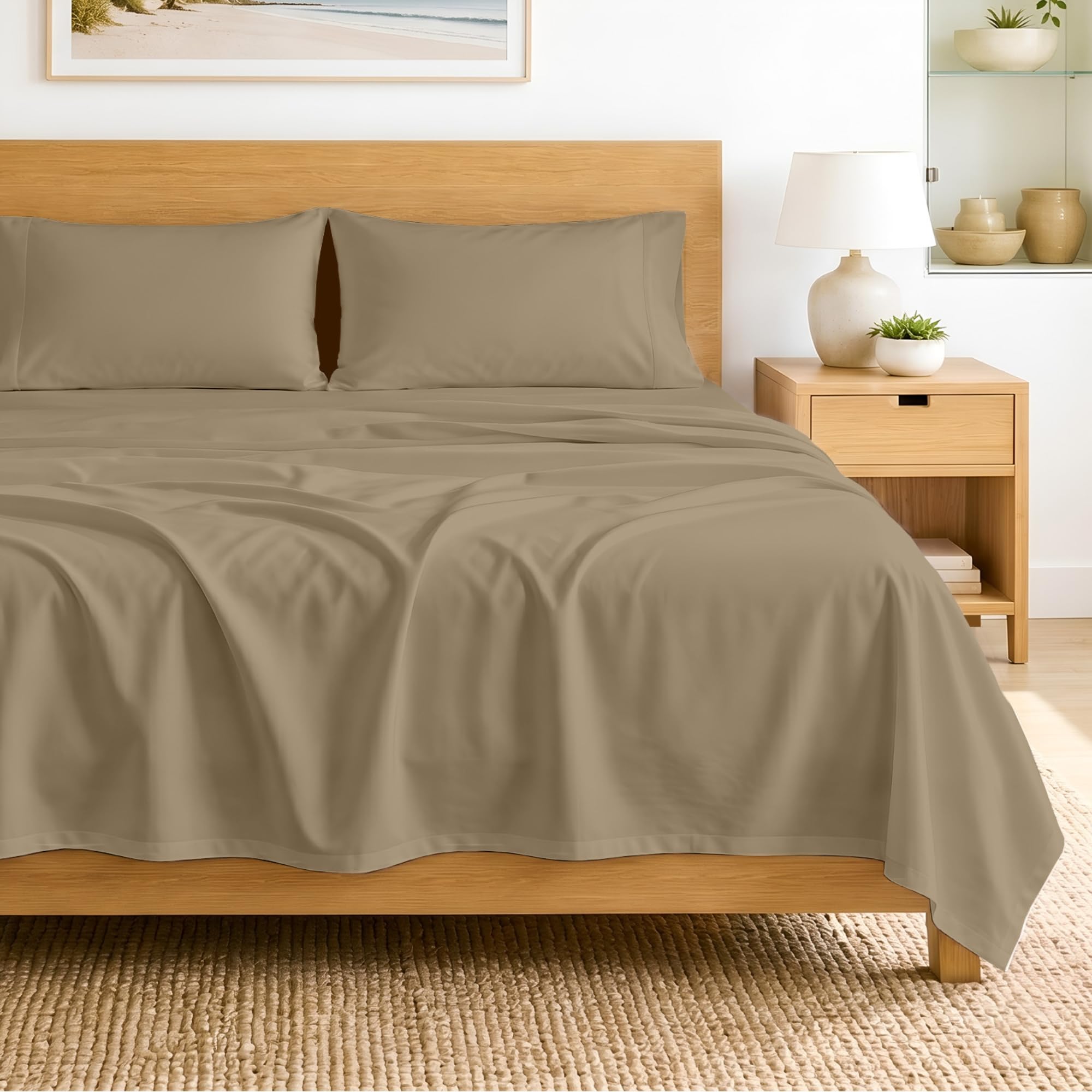 SGI bedding 100% Egyptian Cotton Sheets Queen Size – 600 Thread Count Sheets Set, Soft, Cooling, 15" Deep Pocket, Luxury Hotel Bedding, Breathable, Durable - Taupe