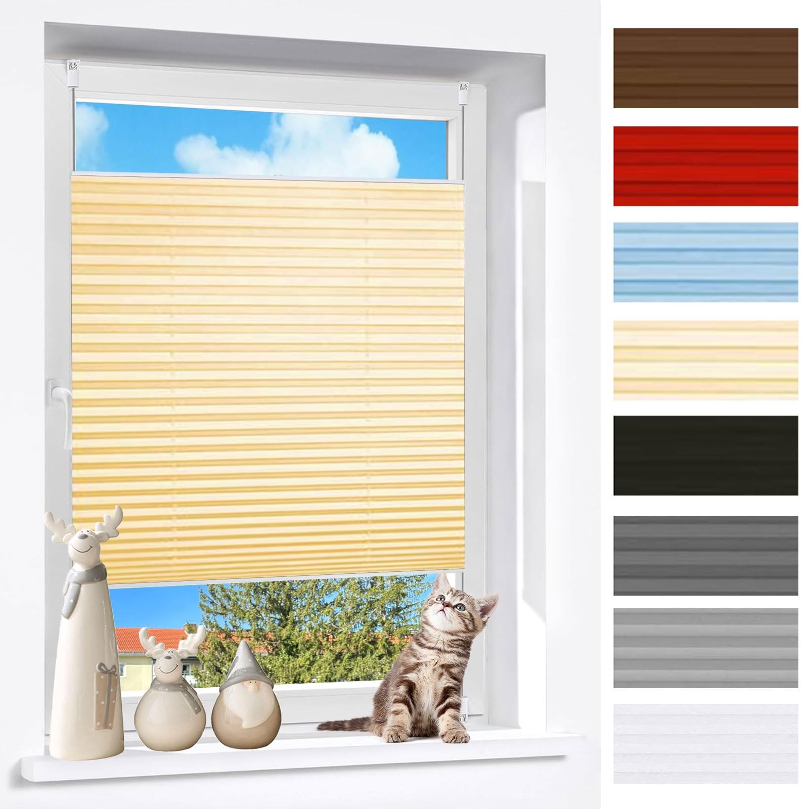 Plissee Ohne Bohren Klemmfix 35 x 100 cm Verdunklungsplissee Uv-Schutz Raffrollo Ohne Bohren mit Klemmträger Easyfix für Fenster Und Tür, Creme Farben