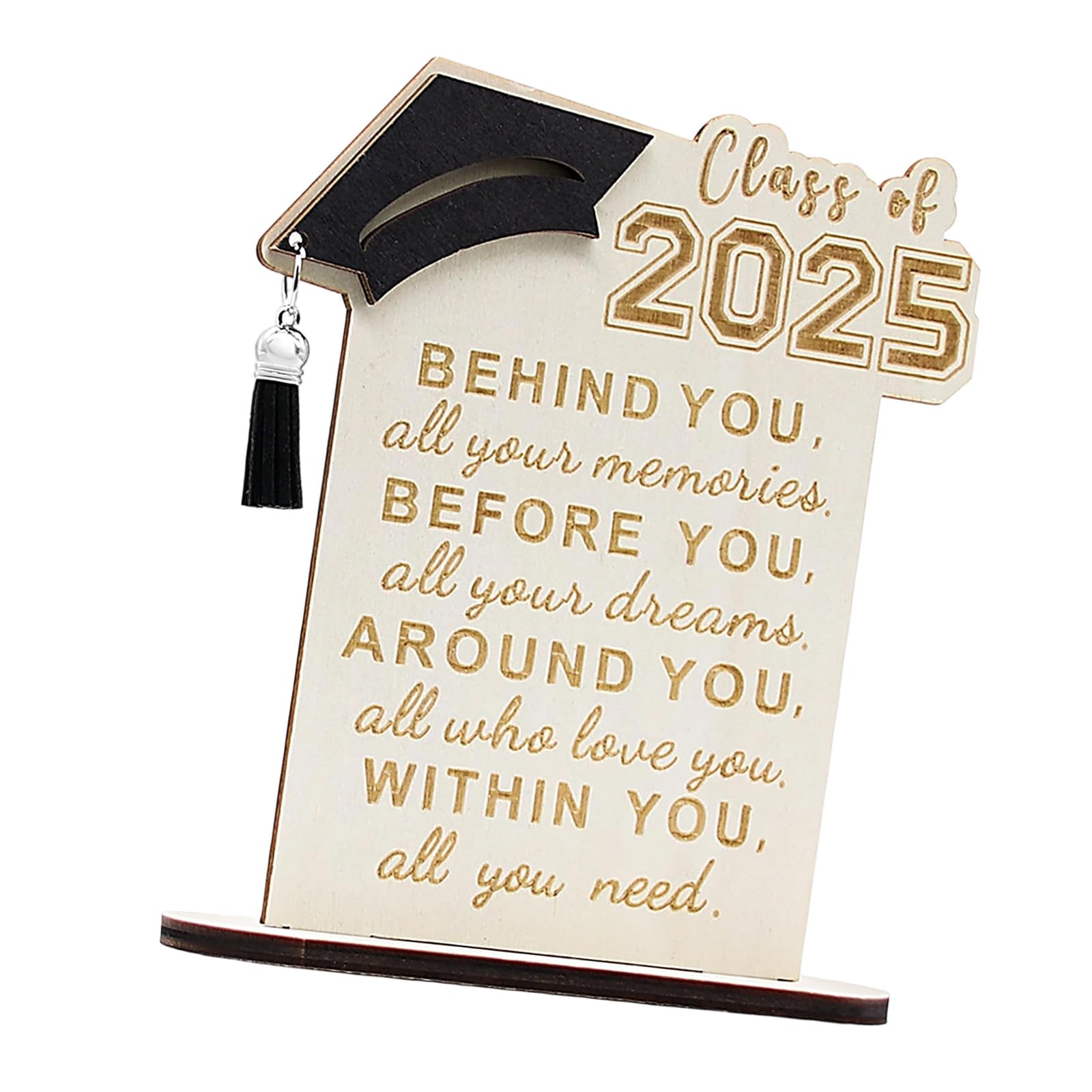 Jazuaiao Wood Sign Ornament Class of 2025 Graduation Wood Sign with Stand for Grads Student Shelves Desk Decoration Graduation