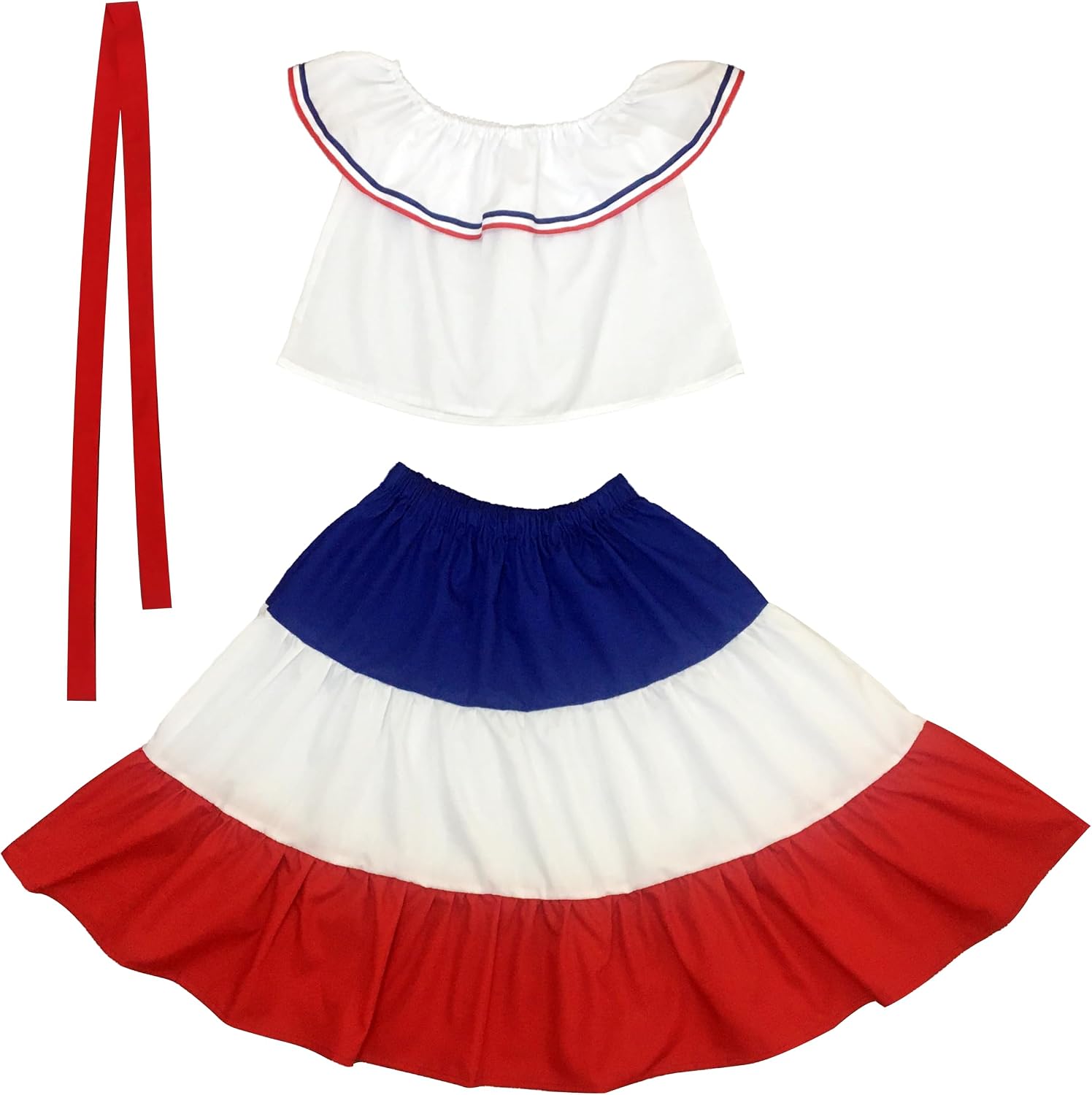 Girl Typical Costume Hispanic Heritage Dominican Republic Cuba Puerto Rico Tricolor Flags Red Blue White 2-13 Years …