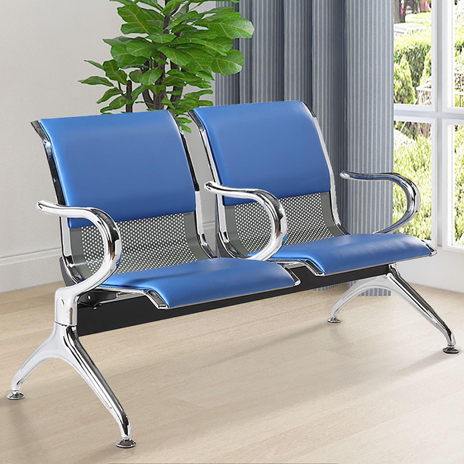 SaryEdge 2-Seat Chairs & Bench Set with Armrests, Steel Frame Reception Seating for Airport, Market, Bank, & School - Durable, Comfortable Design,