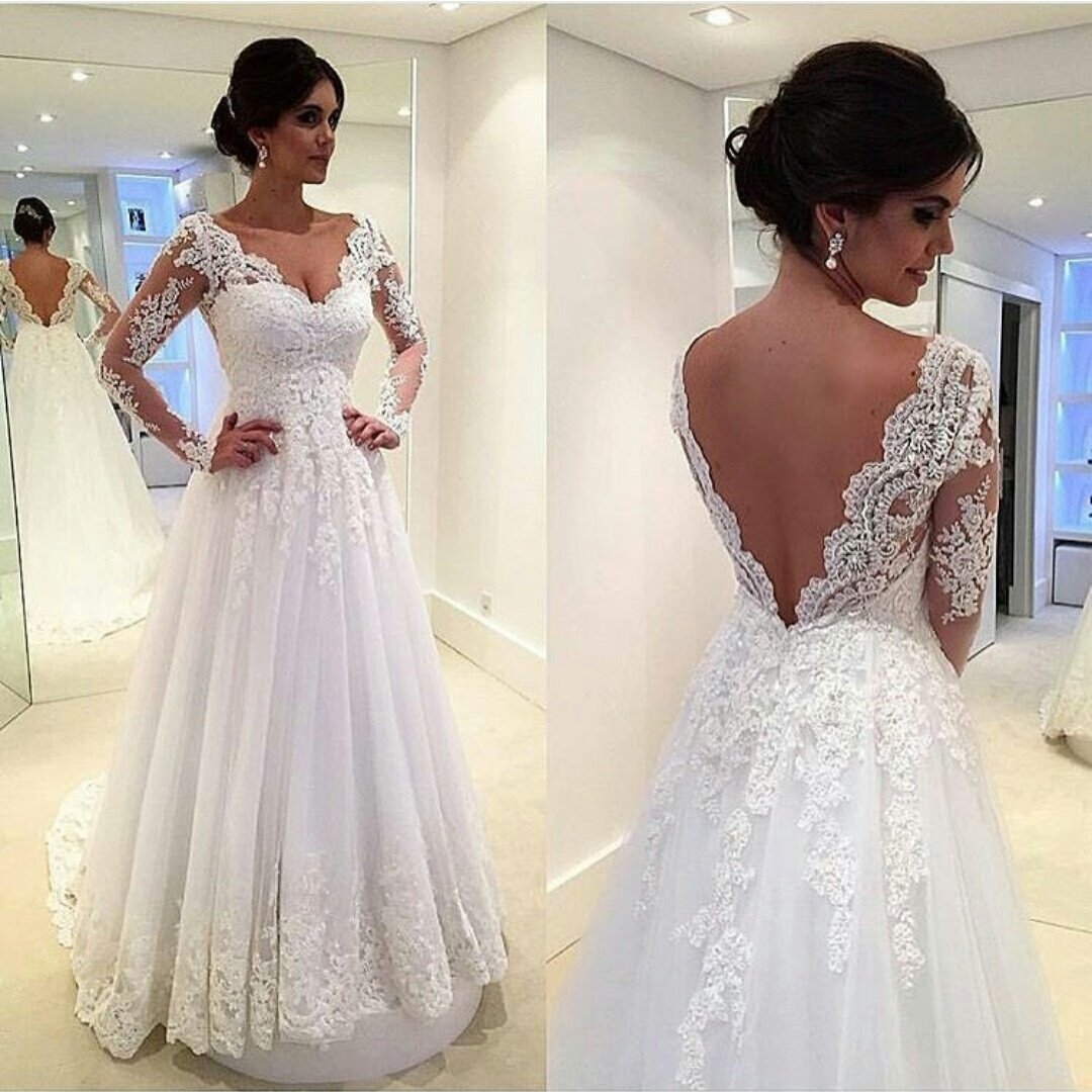 Vestido de Novia de Manga Larga de Sirena sin Hombros, Blanco de Gasa Delgada, 42