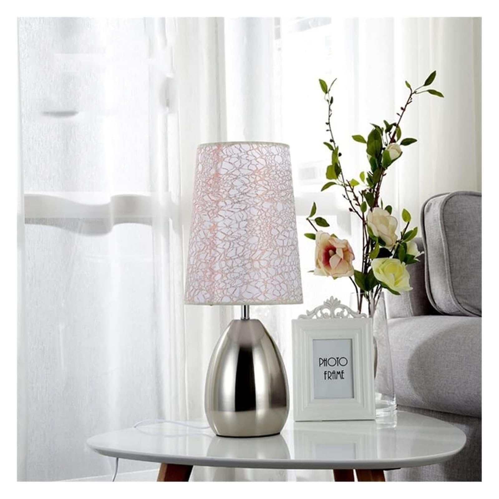 Lamps and Lanterns Multifunction Desk lamp Creative Nightstand Lamp Modern Table Lamp with PP Shade, 21.6" High Metal Desk Lamps Desk lamp (Color : Silver_Touch Switch)