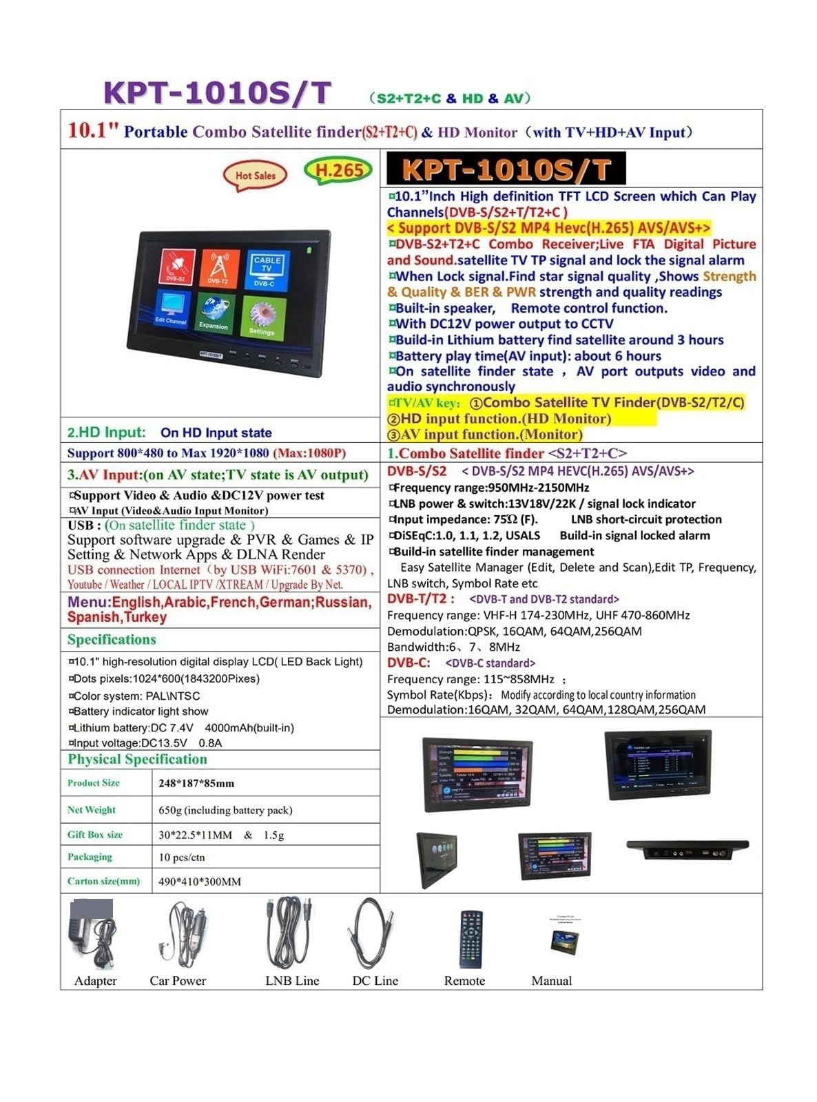 10.1 Cal TFT LCD DVB-S2 DVB-T2 DVB-C miernik z celownikiem satelitarnym HD satelitarny odbiornik TV Vs WS-6916 6933 V8 Finder Detektor satelitarny do odbiornika TV