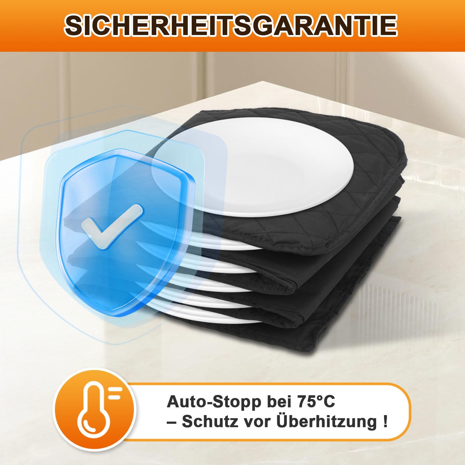 Chauffeur d'assiettes électrique XXL pour 12 Assiettes (jusqu'à 32 cm) - 200W–74°C, Chauffe Assiette Housse Lavable, Chauffage en 10 Min, Protection Contre la surchauffe[Noir]