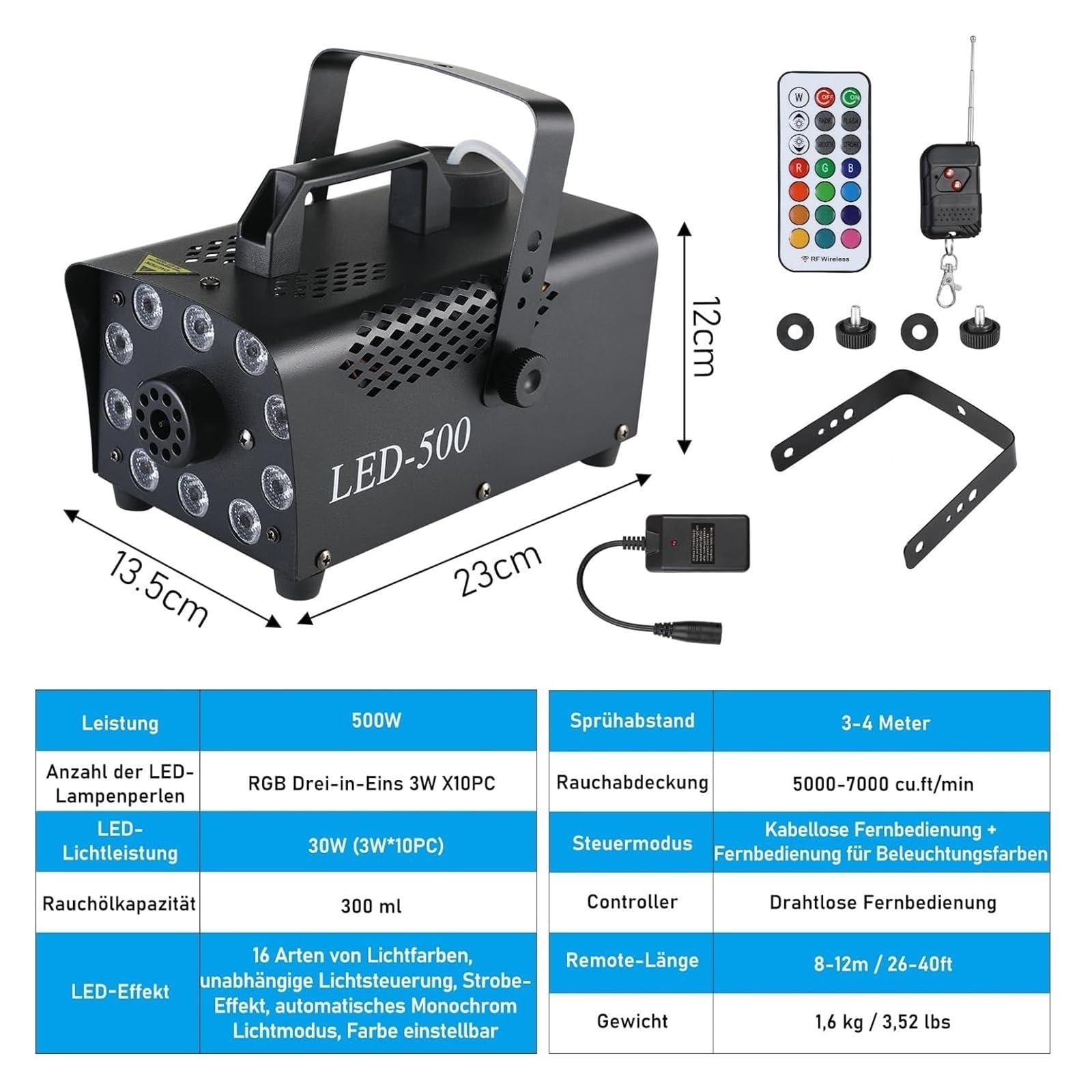 Machine À Fumée Et Brouillard 500W For Soirées Disco Scènes Avec 10 LED RGB Télécommande Sans Fil FuméE éPaisse