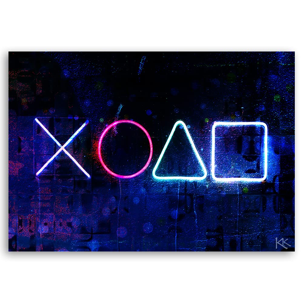 Feeby 1-teilig Leinwandbild XXL 115x75 cm Für den Spieler Spiele Gaming Wandbild Kunst Bilder Schlafzimmer Deko Wohnzimmer Symbole Spielkonsole Abstraktion Violett