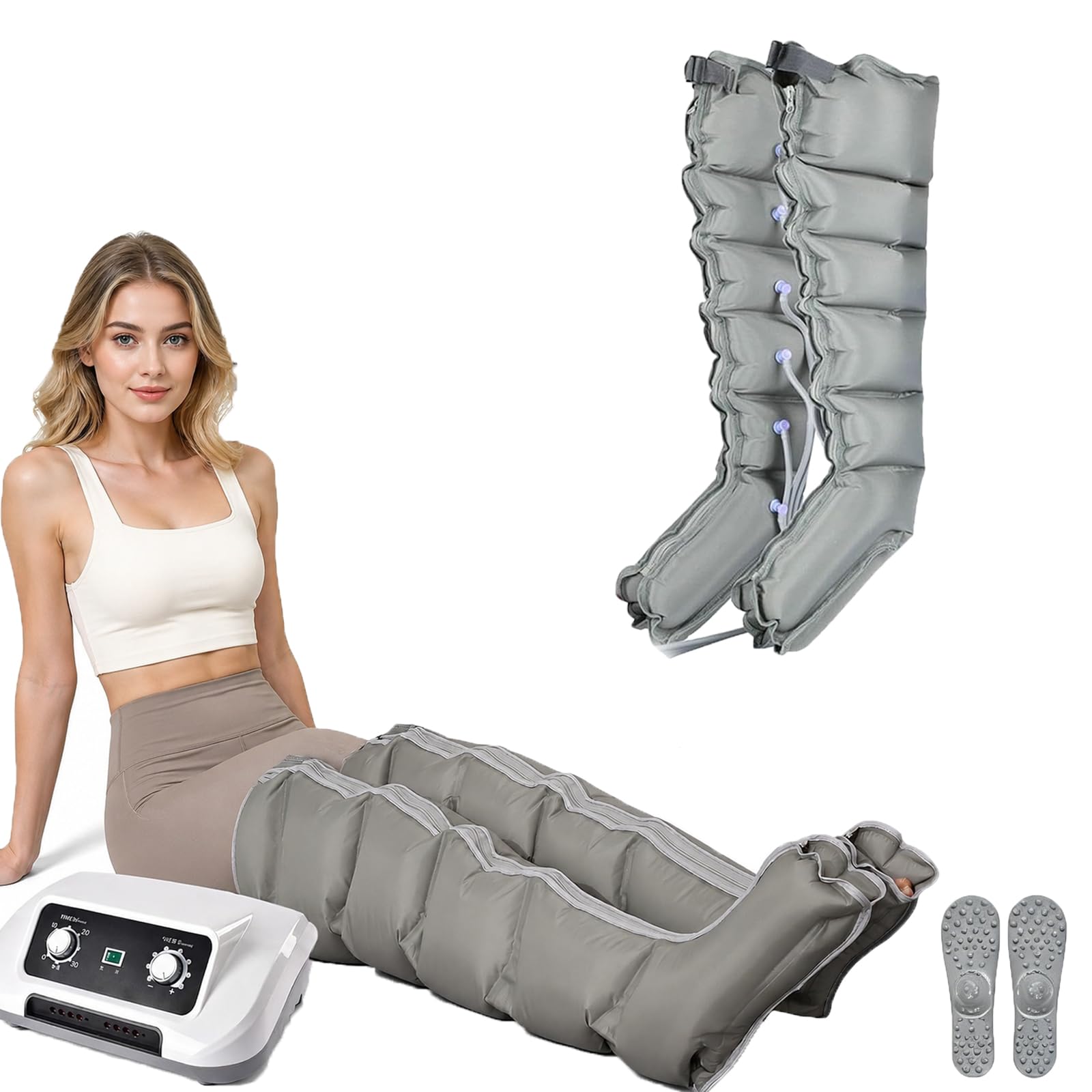 Gambe Pressoterapia Linfodrenaggio Professionale, Macchinario 6 Camere d'Aria per Braccia e Vita, Massaggio Linfodrenante Elettrico con Tempo Regolabile