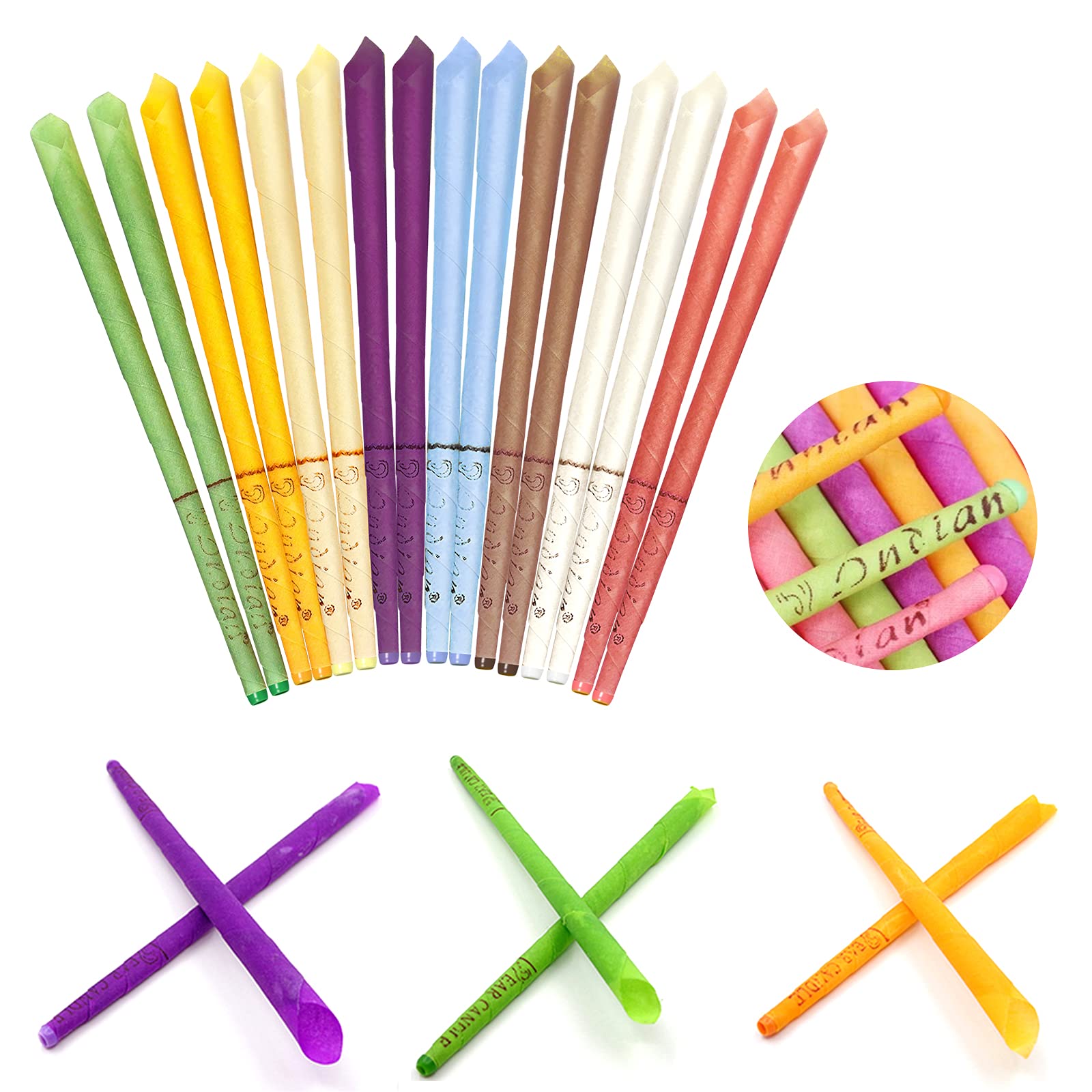 16 PCS Coni per orecchie, Candela di cera d'api, Candele Coniche Cave, Protezione per le orecchie con 6 gusci di candele (8 colori)